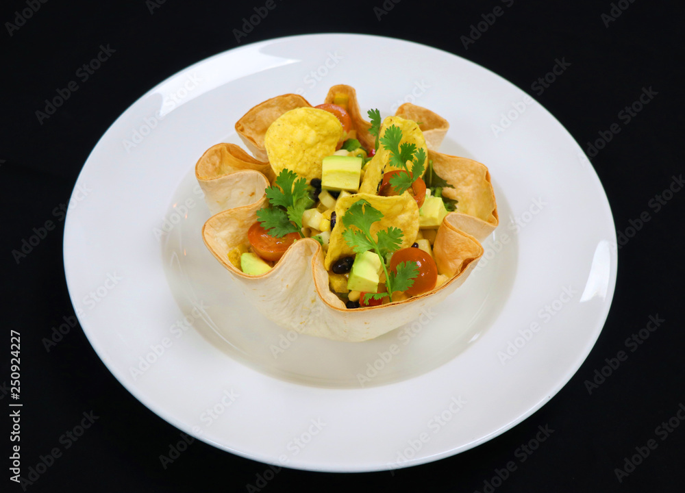 crispy tortilla basket salad with mix beans and avocado crispy tortilla basket salad with mix beans and avocado