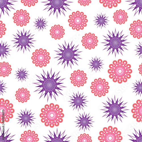 Vector abstract seamless pattern with flowers and geometric figures -02 © Nina