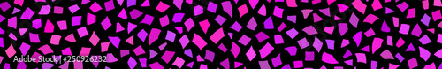 Abstract banner of small pieces of paper or splinters of ceramics in shades of purple color on black background