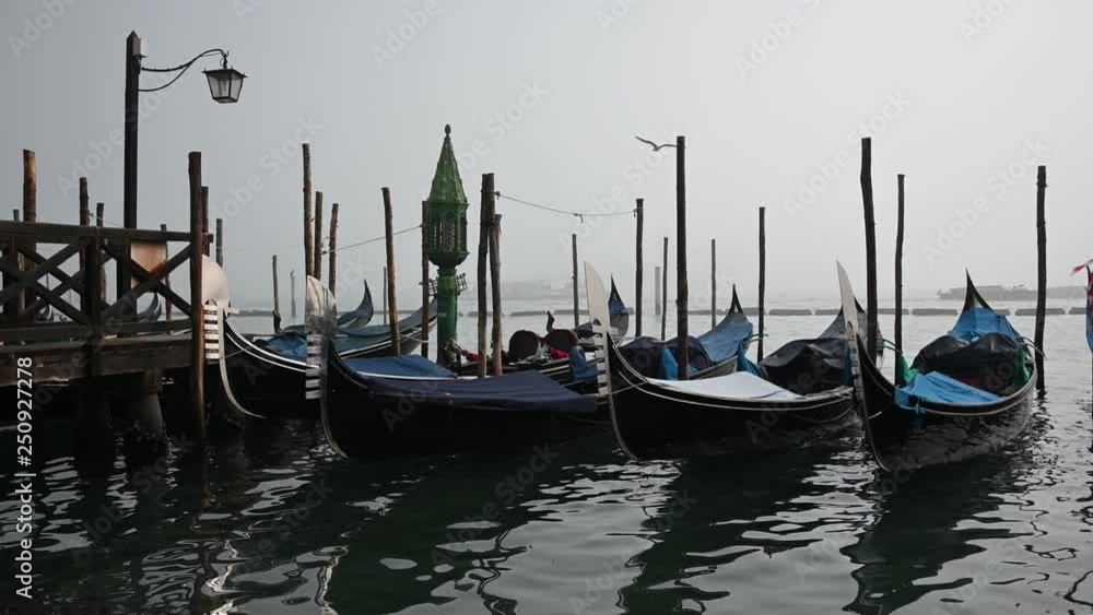 Venice, Italy - Palaces and Gondolas of the San Marco Basin wrapped in fog Venice, Italy - Palaces and Gondolas of the San Marco Basin wrapped in fog