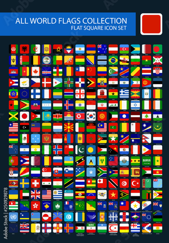 All World Flags rounded square simple vector isolated on black