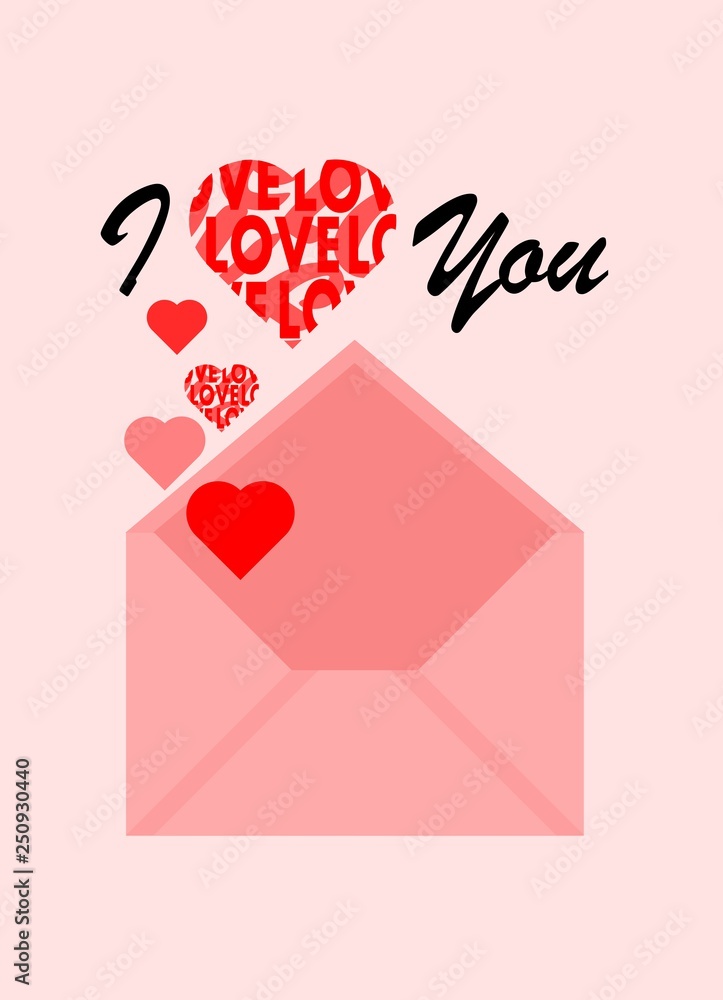 : I Love You Valentine's Day Greeting Card Pink Envelope with Hearts : I Love You Valentine's Day Greeting Card Pink Envelope with Hearts