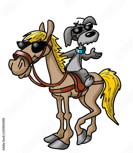 Friendship between a cartoon horse and a dog vector illustration © Deniz Uzunoglu