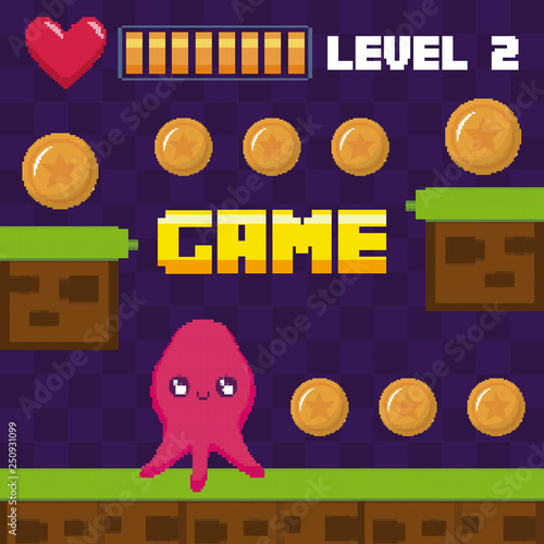 classic video game scene with octopus mutant character