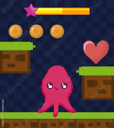 classic video game scene with octopus mutant character