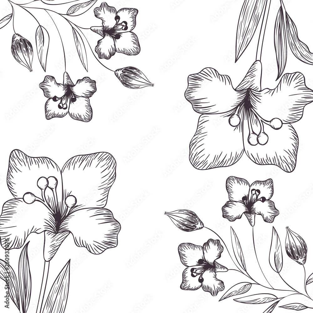 pattern flowers and leafs isolated icon pattern flowers and leafs isolated icon