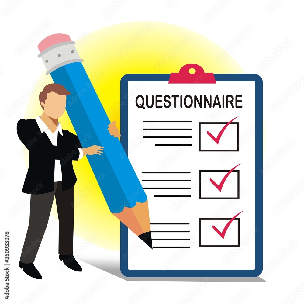 questionnaire concept with man standing holding pencil questionnaire concept with man standing holding pencil