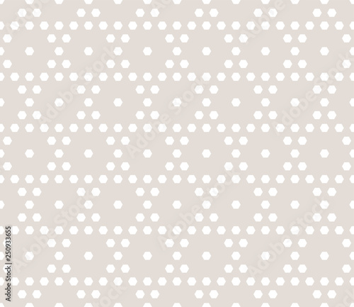 Vector hexagons geometric seamless pattern. Subtle beige and white background