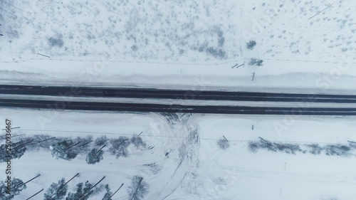 Traffic on the road seen from the above on a winter day, Tammela Finland