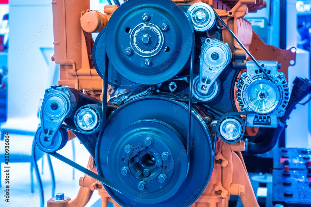 Parts of a car engine. Diesel engine. Drive technology. Engine service. Motor industry