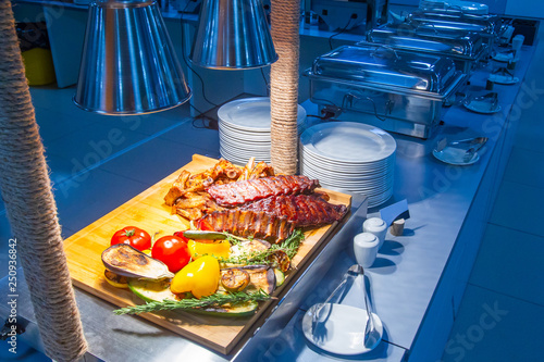 Restaurant food. Grilled ri...