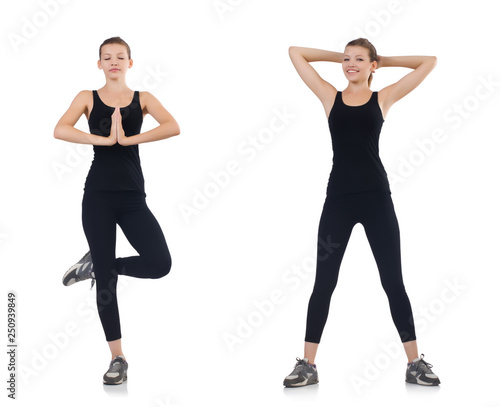 Young woman doing exercises isolated on white  © Elnur