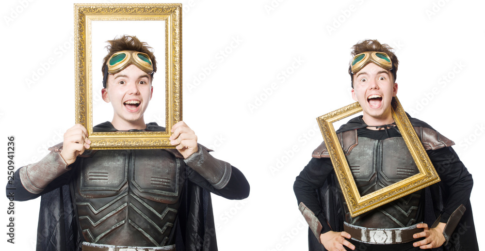 Fototapeta premium Young funny man in armour suit