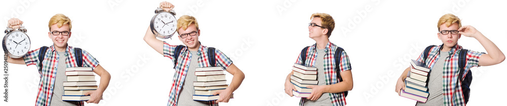 Young boy with alarm-clock in time management concept Young boy with alarm-clock in time management concept