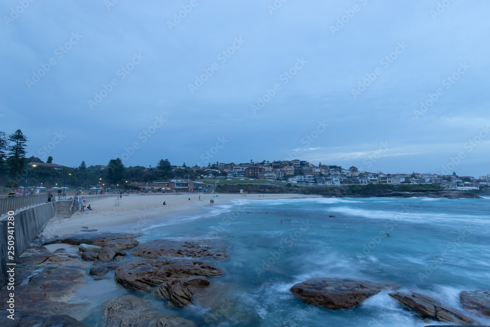Bronte beach view on a cloudy morning.