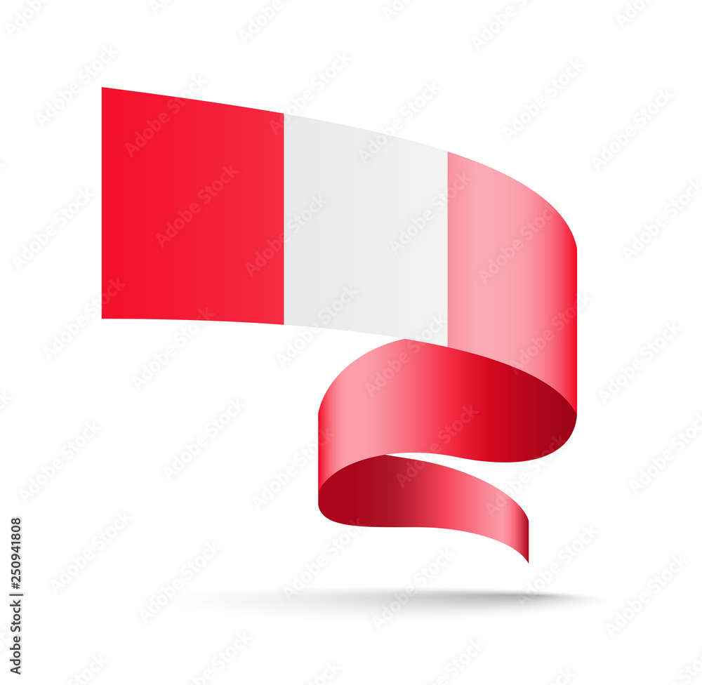 Peru flag in the form of wave ribbon vector illustration on white background. Peru flag in the form of wave ribbon vector illustration on white background.