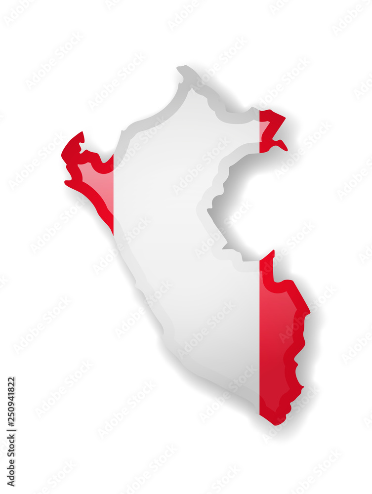 Peru alestine flag and outline of the country on a white background. Vector illustration.