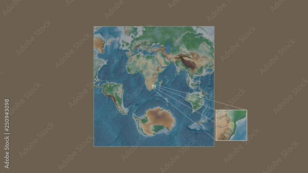 Swaziland area framed and extracted from the global physical map in the van der Grinten I projection with animated oblique transformation Swaziland area framed and extracted from the global physical map in the van der Grinten I projection with animated oblique transformation