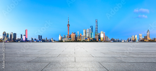 Empty square floor with panoramic city skyline in shanghai,china