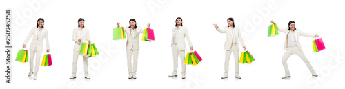 Man with shopping bags isolated on white