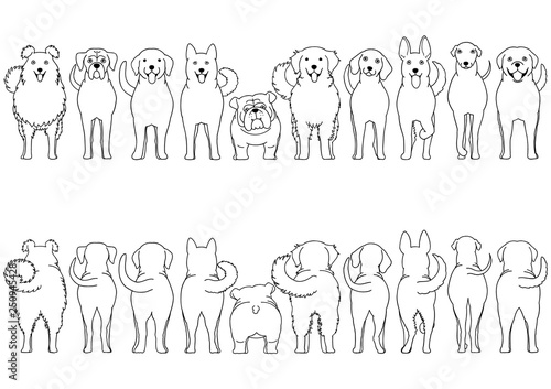 dogs breed line art border set