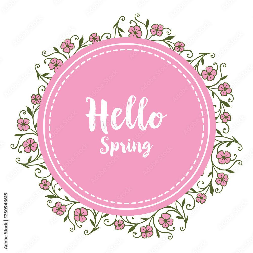 Vector illustration greeting card hello spring with decoration of pink flower frames hand drawn