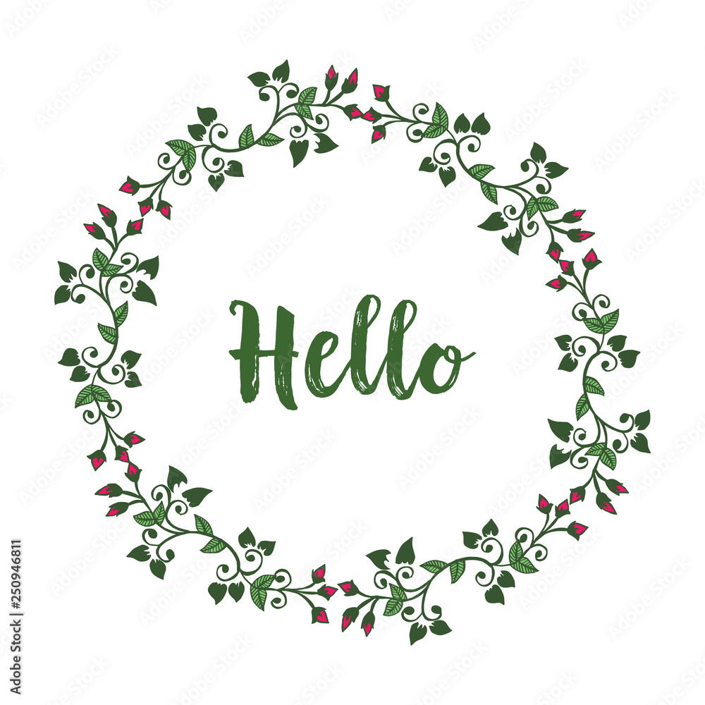 Vector illustration greeting card hello with leaf flower frame style hand drawn Vector illustration greeting card hello with leaf flower frame style hand drawn