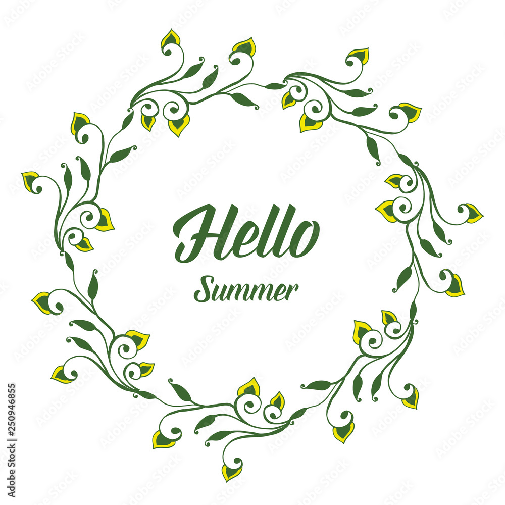 Vector illustration greeting card hello summer with leaf flower frame hand drawn