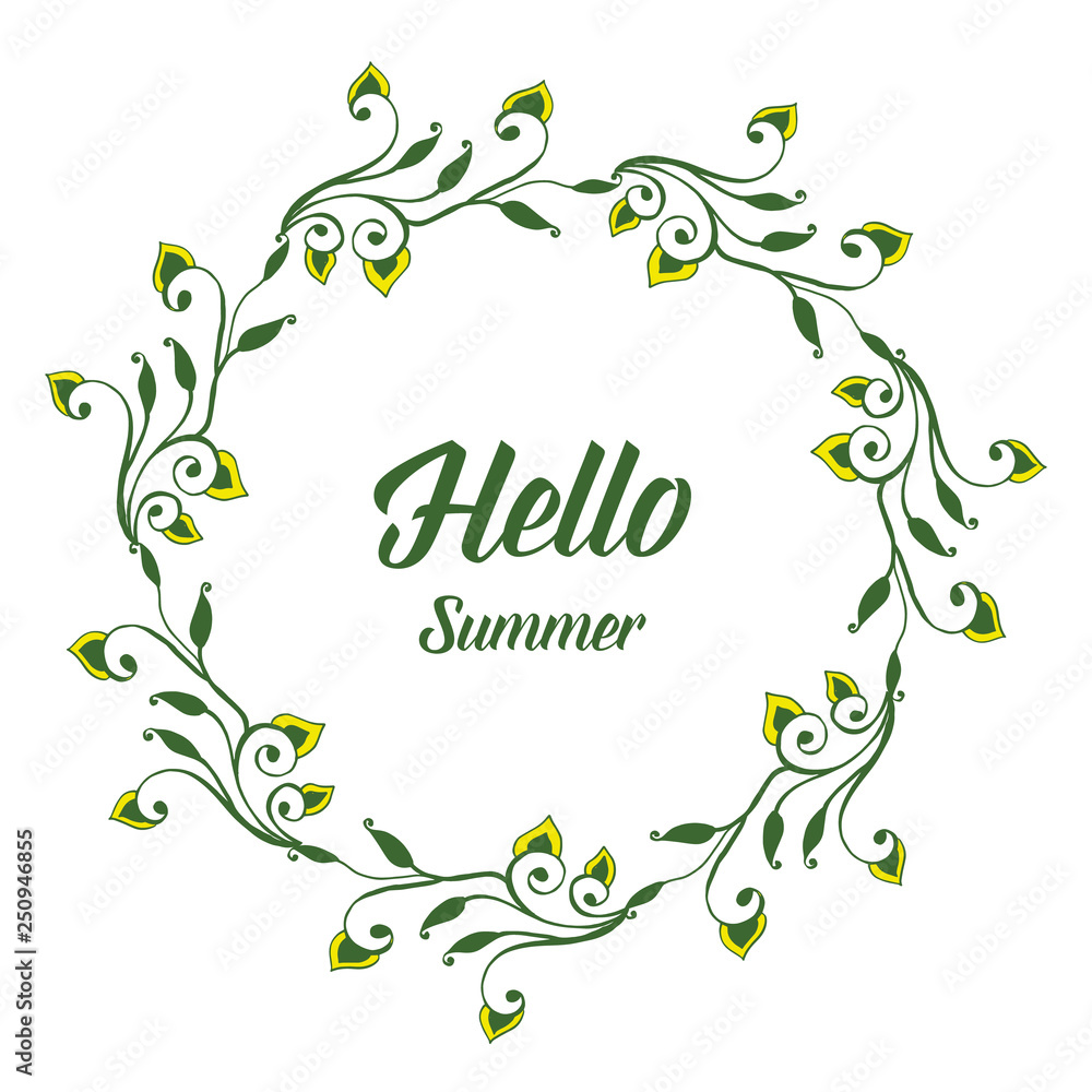 Vector illustration greeting card hello summer with leaf flower frame hand drawn Vector illustration greeting card hello summer with leaf flower frame hand drawn