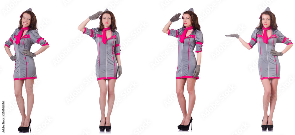 Beautiful stewardess isolated on white Beautiful stewardess isolated on white