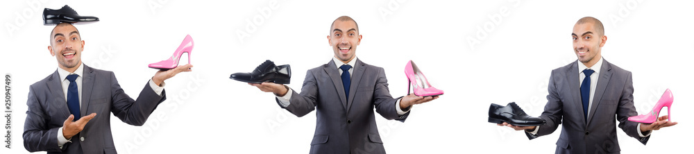 Man with shoes isolated on white Man with shoes isolated on white