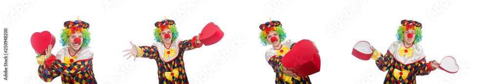 Clown with giftbox isolated on white Clown with giftbox isolated on white