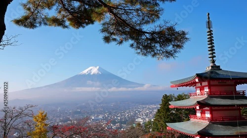 Colorful Autumn with Mountain Fuji and Chureito Pagoda in Japan around Lake Kawaguchiko