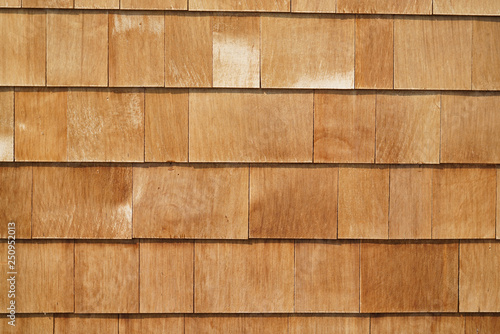 cedar tile panel on the exterior wall