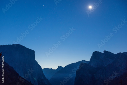 Moon Rising over Yosemite Valley Half Dome