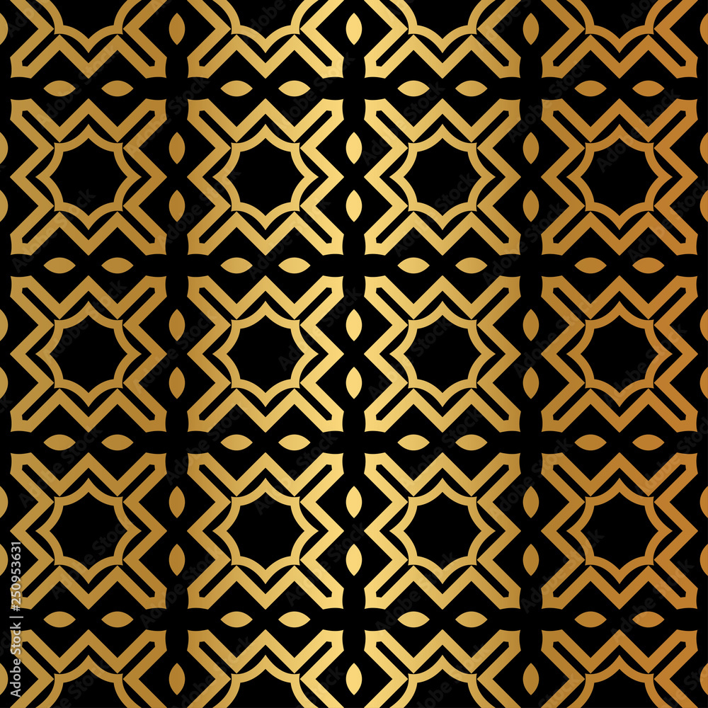 Luxury Art Deco Pattern Of Geometric Elements. Seamless Pattern. Vector Illustration. Design For Printing, Presentation, Textile Industry. Ethnic Arabic, Fashion Decorative Ornament. Black, gold color Luxury Art Deco Pattern Of Geometric Elements. Seamless Pattern. Vector Illustration. Design For Printing, Presentation, Textile Industry. Ethnic Arabic, Fashion Decorative Ornament. Black, gold color