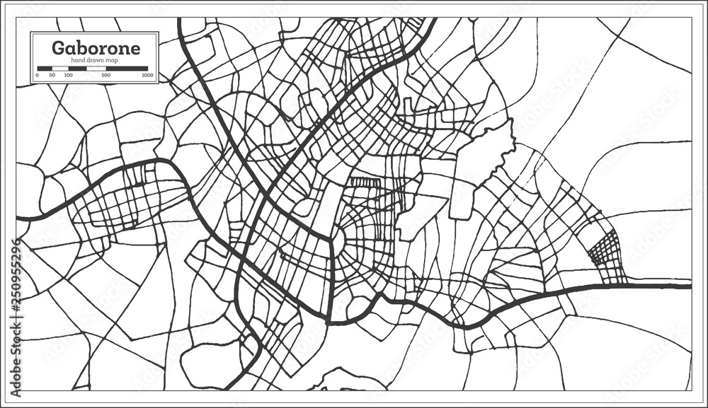 Gaborone Botswana City Map in Retro Style. Outline Map.