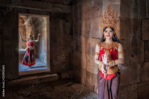 Absara portrait in Phanomrung Historical Park, the ancient castle in Burirum, Thailand photo