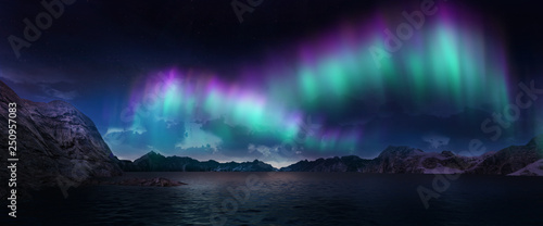 Colorful Northern Lights over starry night sky © Aomarch