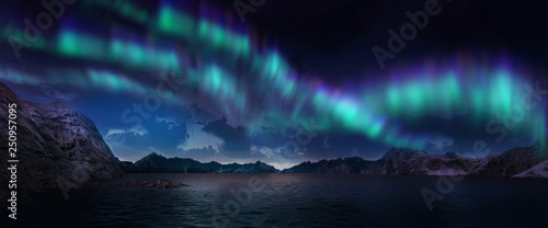 Colorful Northern Lights over starry night sky
