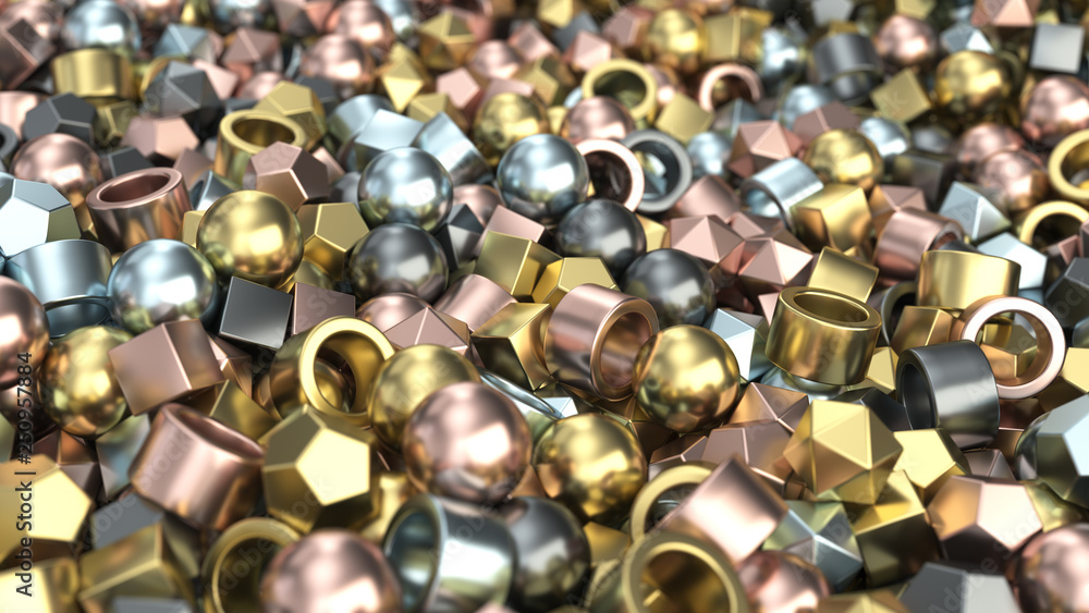 Pile of colorful metal primitives Pile of colorful metal primitives