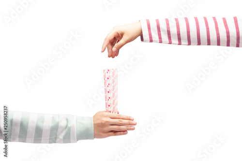 Принти на полотні Hand holding straws for someone to draw straws