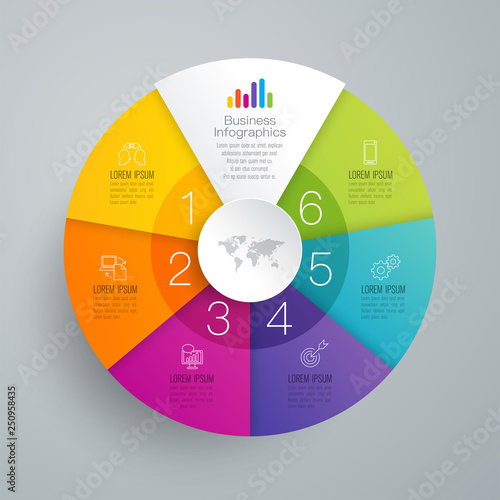 Infographics design vector and business icons with 6 options.