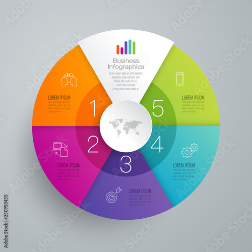 Infographics design vector and business icons with 5 options.