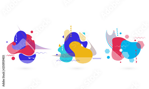 Flat style colourful fluid art abstract elements on white background.