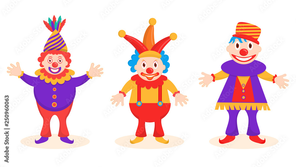 Funny jester character set in different poses.