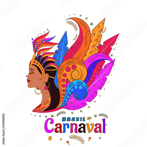 Beautiful woman in carnival costume for Brazil Carnival celebration concept.