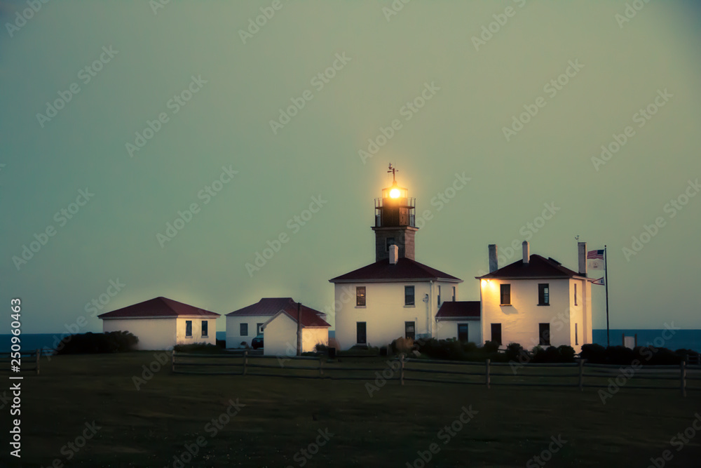 lighthouse at night in Jamestown Rhode Island
