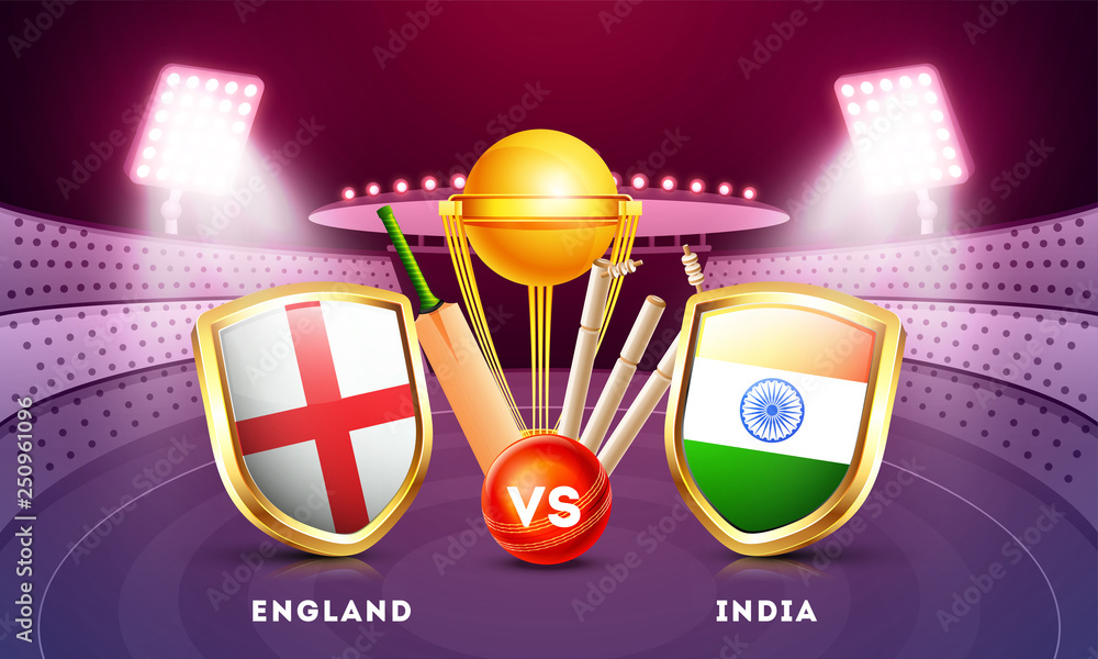 England vs India cricket match poster design with countries flag
