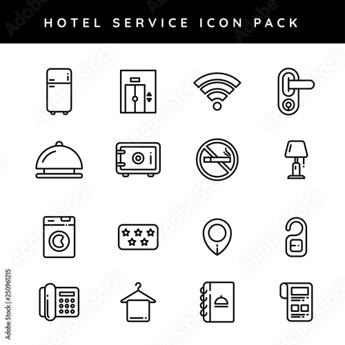 Hotel service icon set on white background.